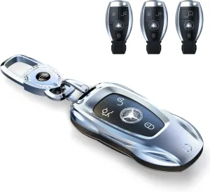 for Benz CLS CLA CLK AMG CLK GLC GLE GLS SLK ML SL SLK A B C E R S G Smart Remote Key Case Shell (Fashion Silver，for Benz-B)