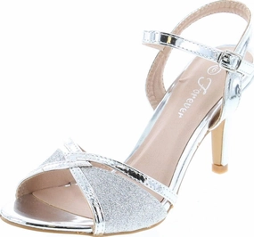 Forever Villa-04 Women's Glitter Metallic Ankle Strap Buckle Wrapped Heel Sandals,Silver,7
