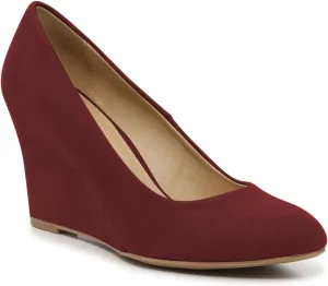 FOWT Women's Classic Wedge Pumps Basic Closed Almond Toe Thick High Heels Slip On Comfy Shoes Casual Dress Comfort Soft Walking Shoes, Nude US Size 4-16 M