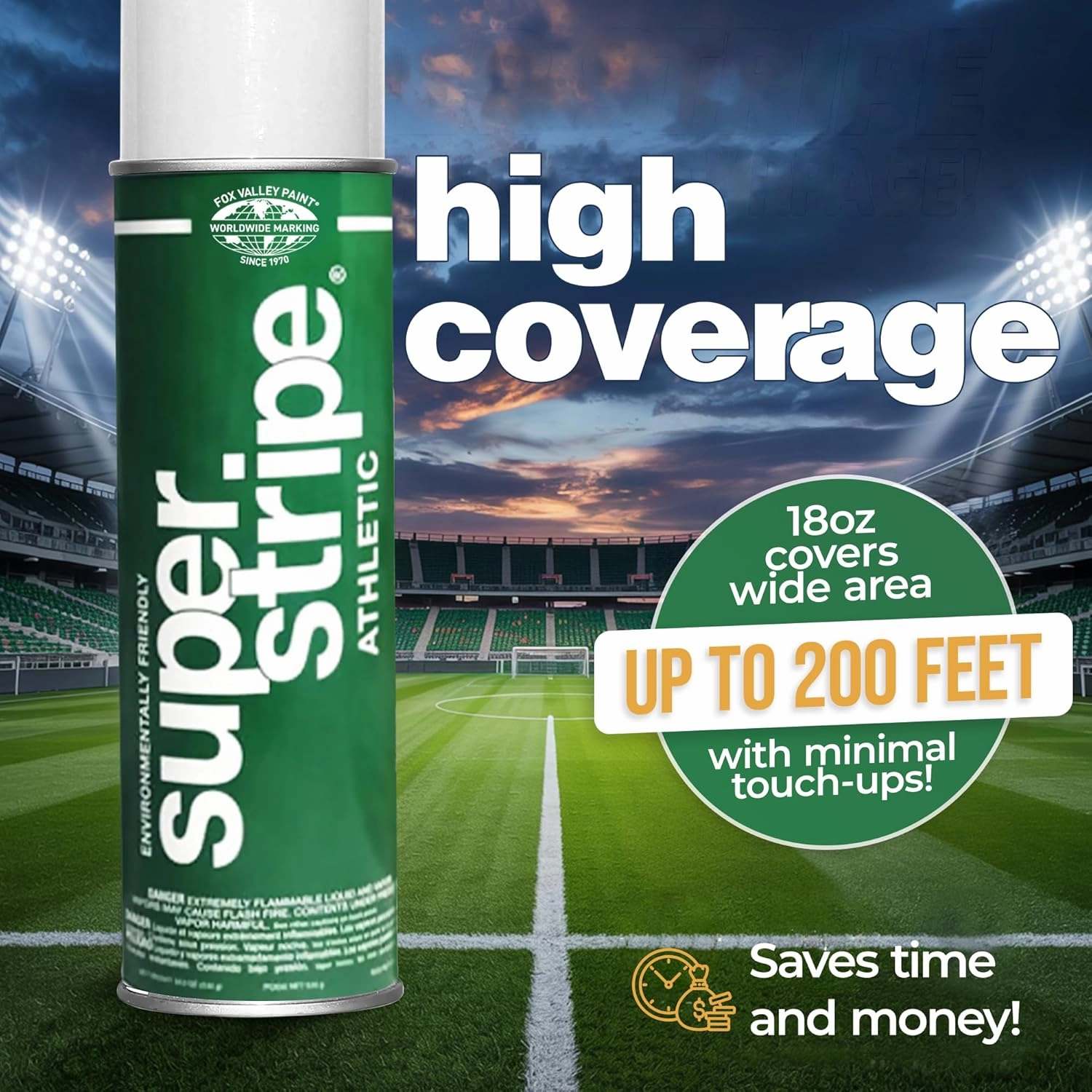Fox Valley Athletic Field Marking Spray Paint – Water-Based Marking Paint, Vibrant, Fast-Drying & Long-Lasting – For Grass, Turf, Dirt, Sports & Outdoor Fields – Athletic White, 18 oz (12-Pack)