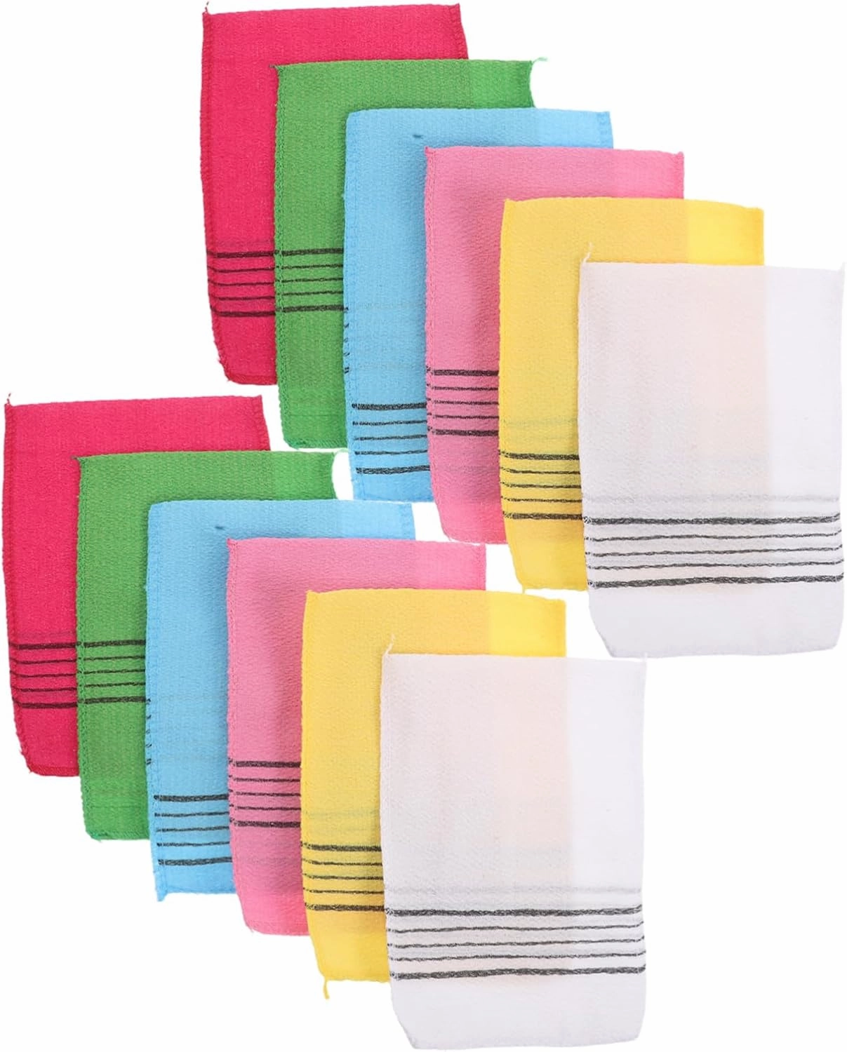 FRCOLOR 12pcs Exfoliating Body Scrubber Towels Sauna Bath Cloths Cleaning Washcloth Shower Back Scrubber Colorful Rough Texture Bathing Sponge Net Skin Smoother for Gym Spa