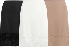 Free to Live 3 Pack Women's Half Slip with Floral Lace, Above the Knee Length Underskirt - Extender