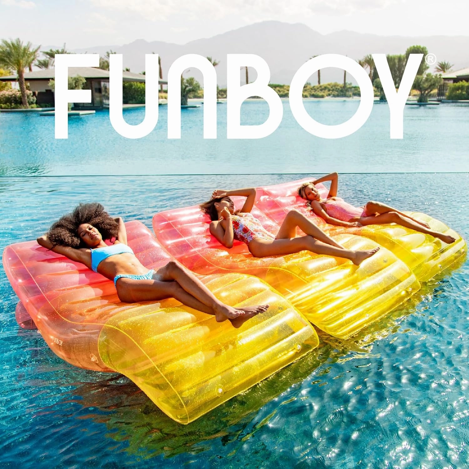 FUNBOY Giant Inflatable Luxury Clear Rainbow Chaise Lounger, Chair Pool Float for Adults, Perfect for a Summer Pool Party