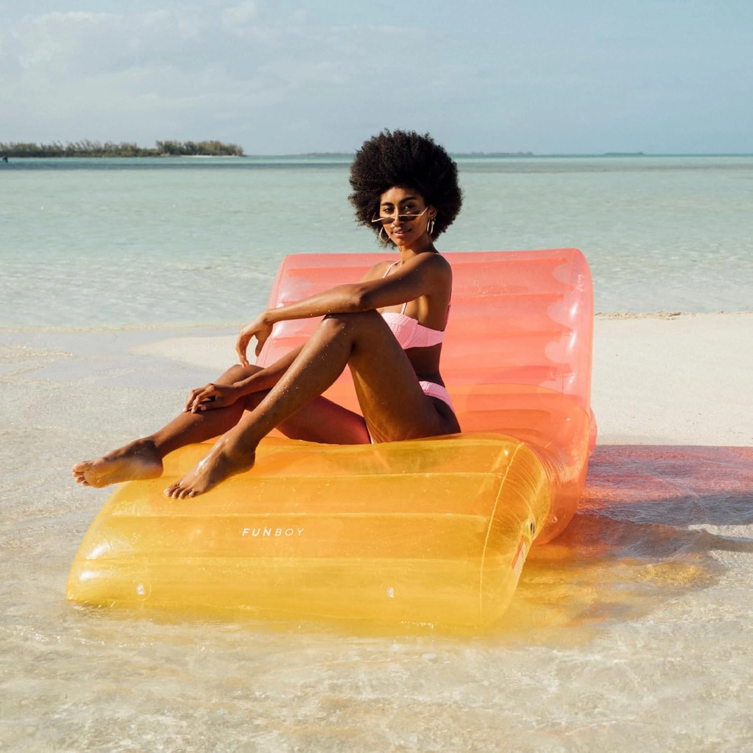 FUNBOY Giant Inflatable Luxury Clear Rainbow Chaise Lounger, Chair Pool Float for Adults, Perfect for a Summer Pool Party