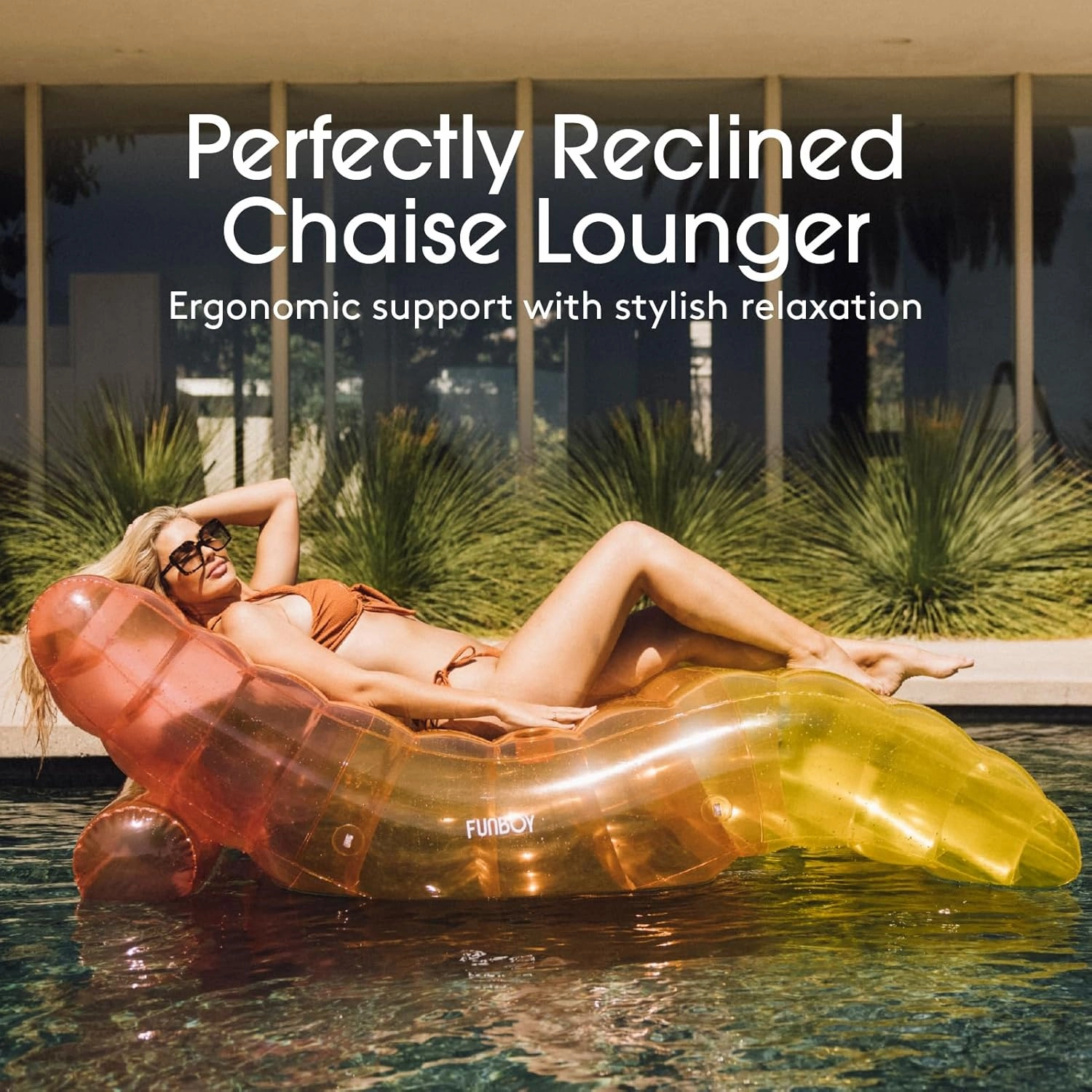 FUNBOY Giant Inflatable Luxury Clear Rainbow Chaise Lounger, Chair Pool Float for Adults, Perfect for a Summer Pool Party