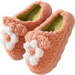 Fuzzy Knit House Slippers with Pom Poms, Women's & Men's Indoor Warm Slippers (red, Adult, Women, 11, Numeric, US Footwear Size System, Medium)