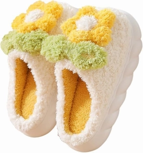 Fuzzy Knit House Slippers with Pom Poms, Women's & Men's Indoor Warm Slippers (white, Adult, Women, 11, Numeric, US Footwear Size System, Medium)