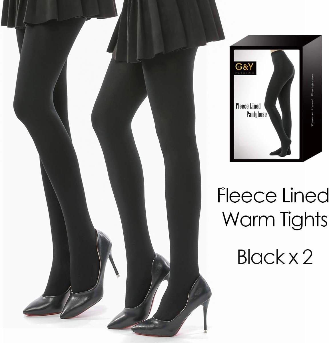 G&Y 2 Pairs Fleece Lined Tights for Women - 100D Opaque Warm Winter Pantyhose