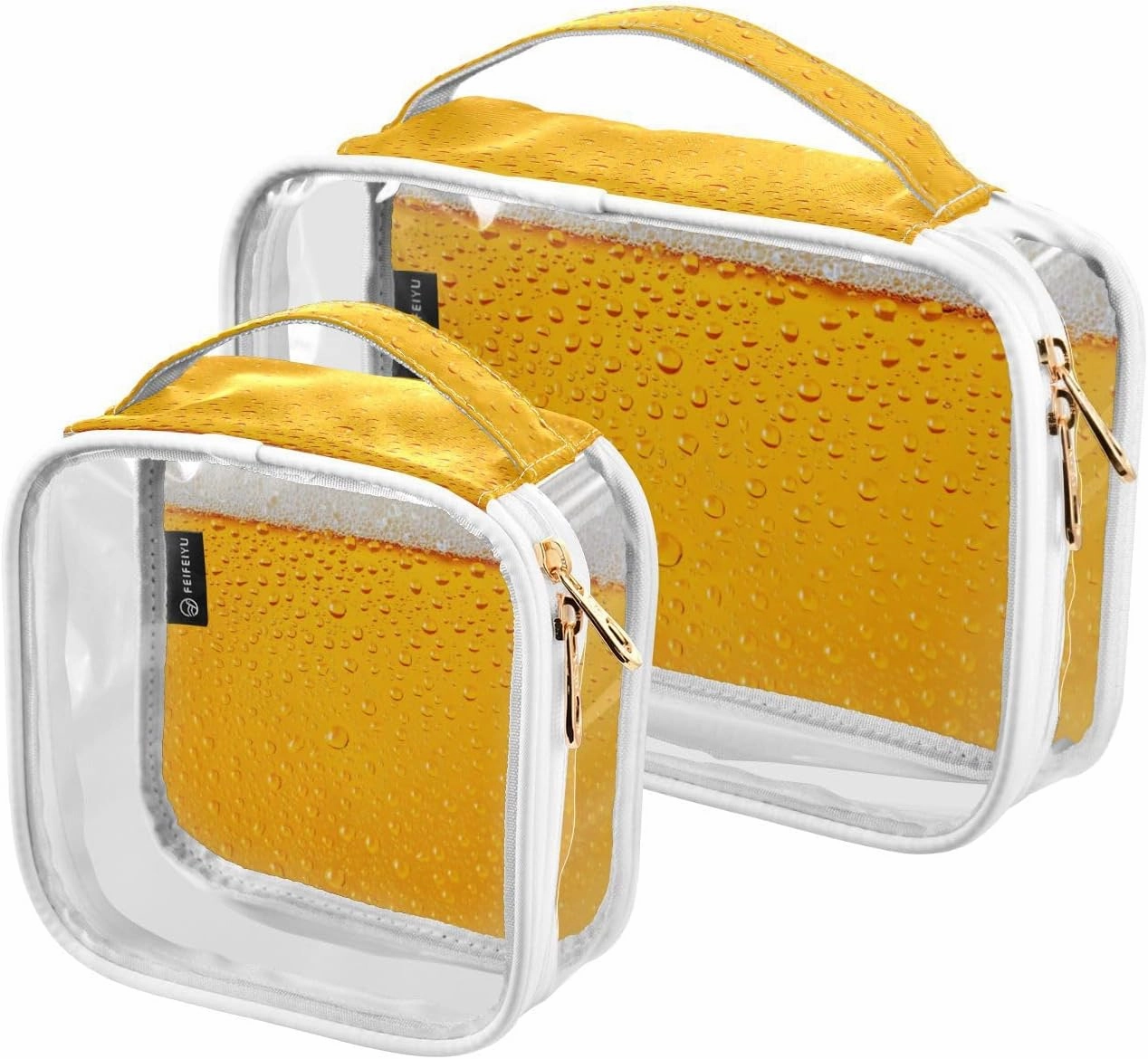 GAIGEO Fresh Beer Dewy Glass Texture Clear Makeup Bag Set, Clear Liquid Travel Bag Tsa Approved, Travel Accessories Bags, 2 Pack