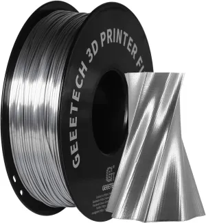 Geeetech Silk PLA Filament 1.75mm for 3D Printer, Metal-Like Shiny Consumable 1kg (2.2lbs) 1 Spool, Dimensional Accuracy  /- 0.03 mm,Metallic Silver