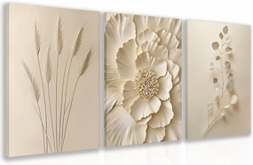 GELDSTEI Neutral Beige Floral Canvas Wall Art, Modern Minimalist Botanical Wall Decor, Vintage Beige Elegant Flower Poster Prints for Living Room Bedroom Farmhouse Framed Ready to Hang 16"x24"x3