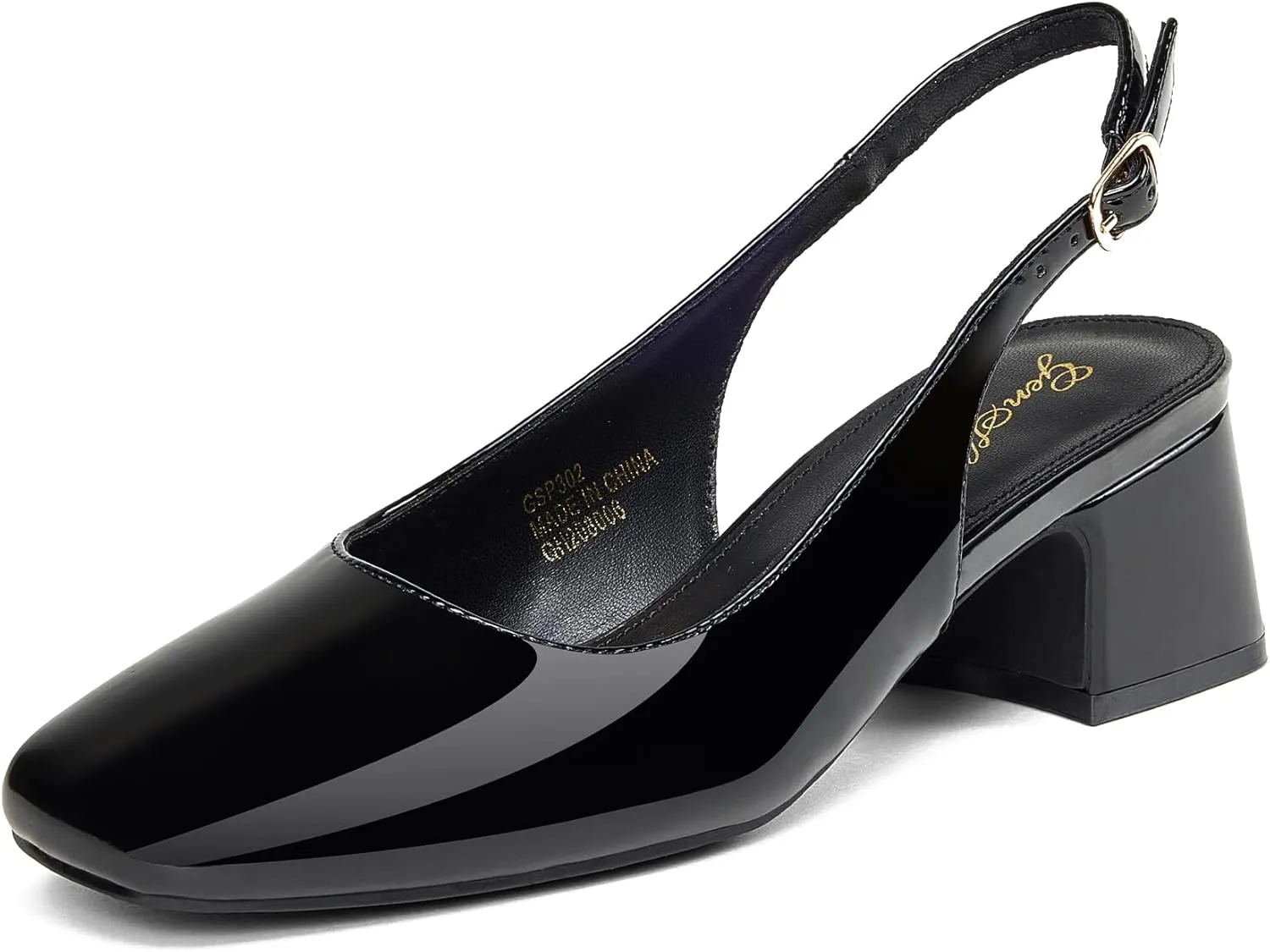 GENSHUO Women's Pumps Square Toe Slingback Low Heels Block Chunky Heel 2.36 Inch Black White Navy Blue Nude Dress Shoes for Daily Office Party
