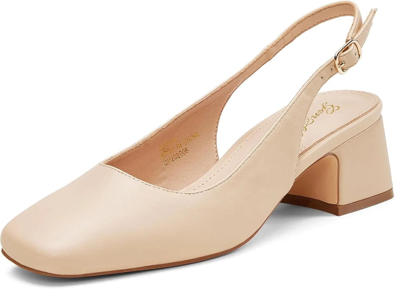 GENSHUO Women's Pumps Square Toe Slingback Low Heels Block Chunky Heel 2.36 Inch Black White Navy Blue Nude Dress Shoes for Daily Office Party