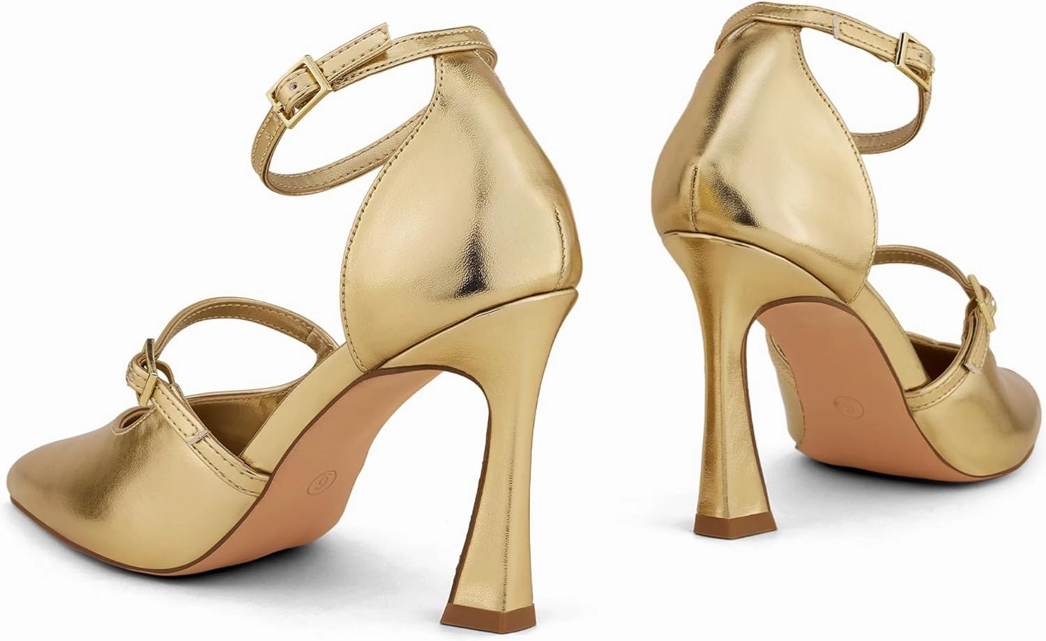 GENSHUO Women's High Heels Closed Toe D'Orsay Stiletto Pointed Toe 3.54 Inch Pumps with Ankle Strap Dress Shoes at Wedding Party Prom Work Dating