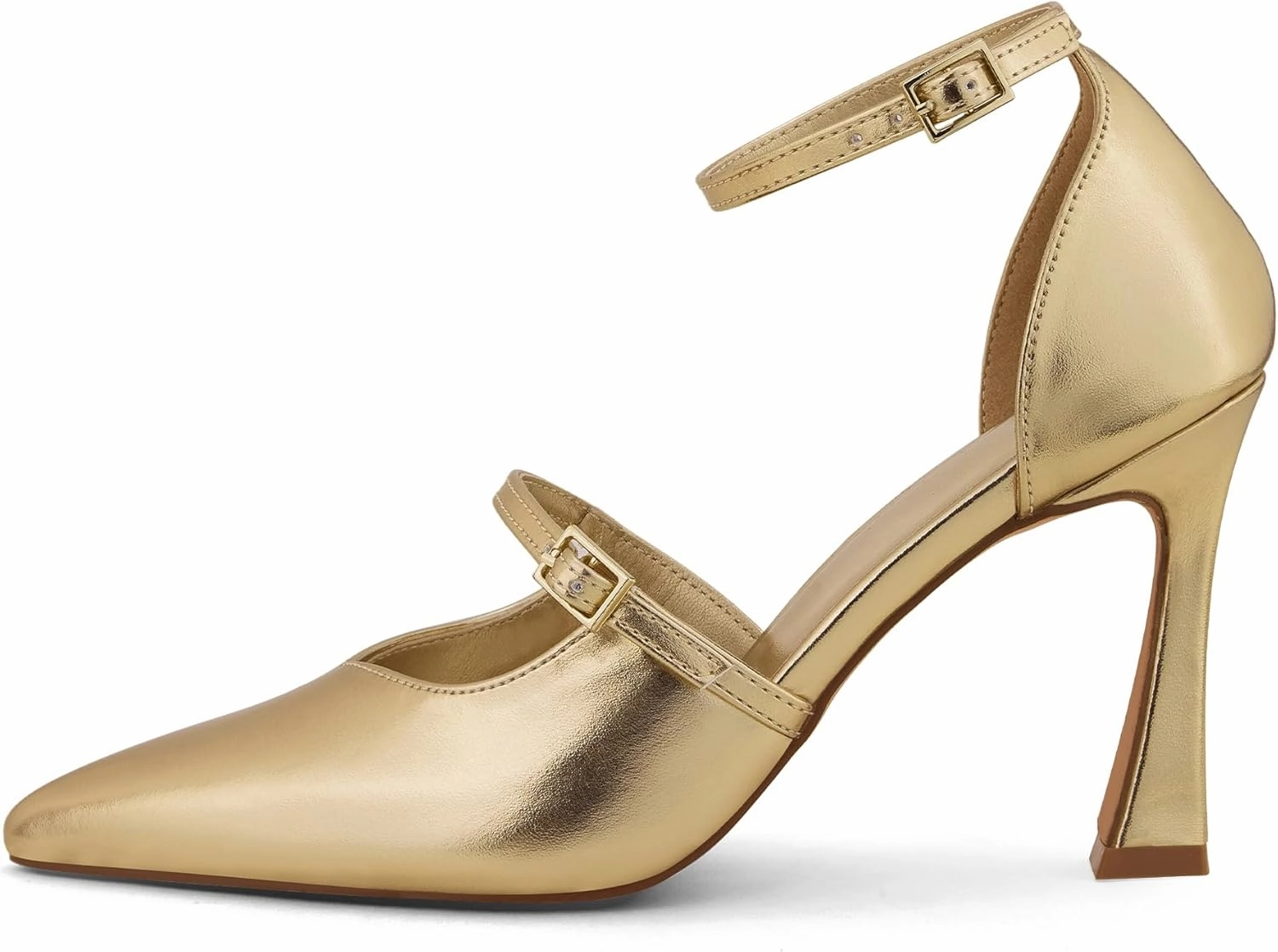 GENSHUO Women's High Heels Closed Toe D'Orsay Stiletto Pointed Toe 3.54 Inch Pumps with Ankle Strap Dress Shoes at Wedding Party Prom Work Dating