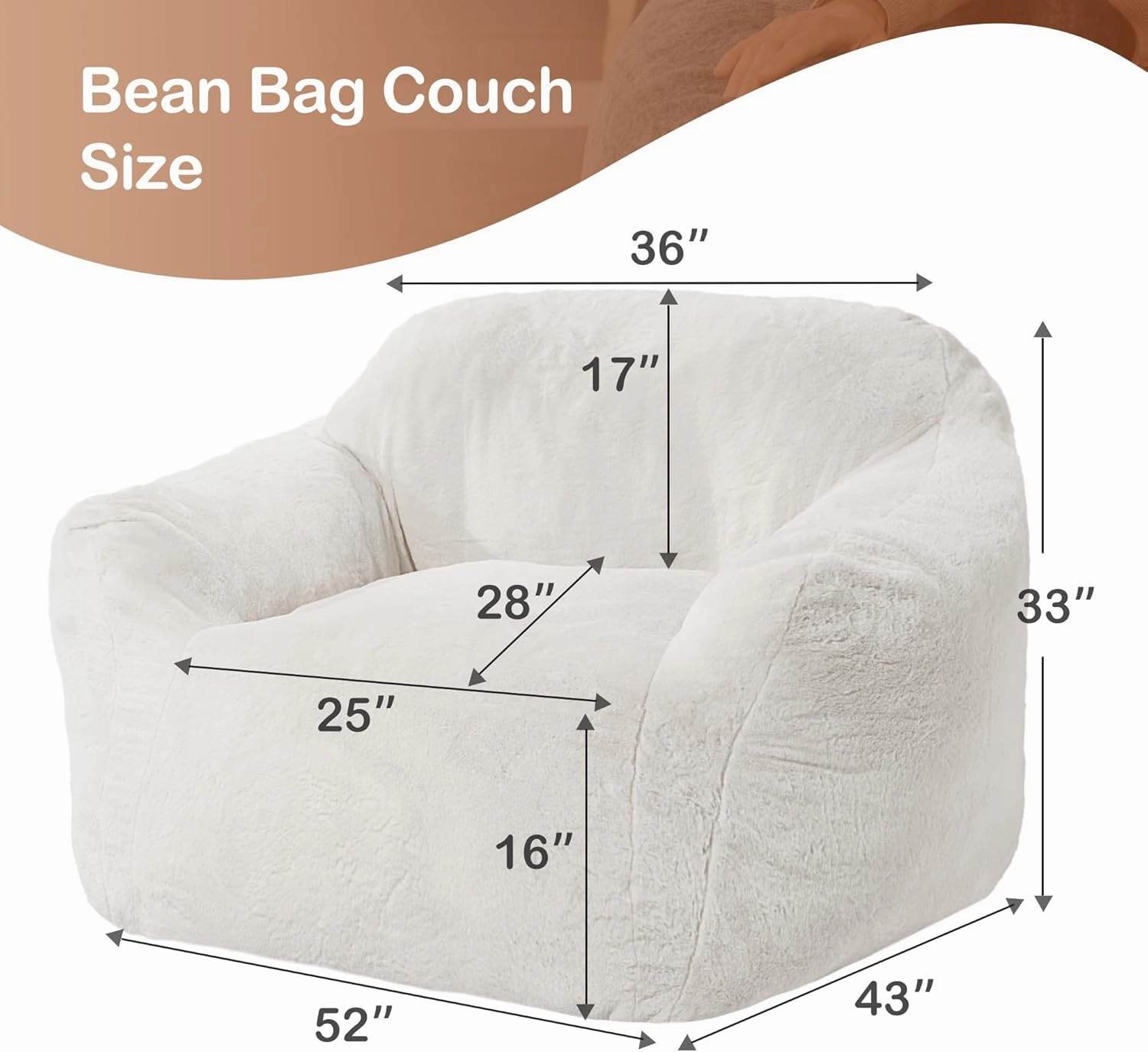 Giant Bean Bag Chair for Adults, Large Memory Foam BeanBag Chairs, Oversized Bean Bag Sofa with Filler, Faux Fur Big Reading Chair Comfy Floor Sofa Chair (Beige)