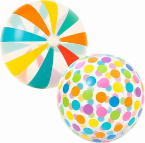GiftExpress 42" Beach Balls 2 Pack - Polka Dot & Striped Giant Transparent Inflatable Balls for Swimming Pool Party - Summer Outdoor Water Toys & Decorations