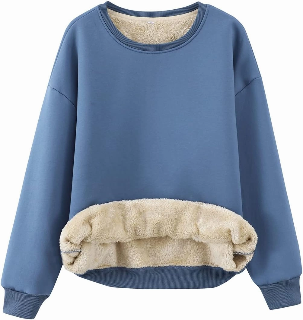 Gihuo Women's Winter Fleece Sherpa Lined Crewneck Pullover Sweatshirt