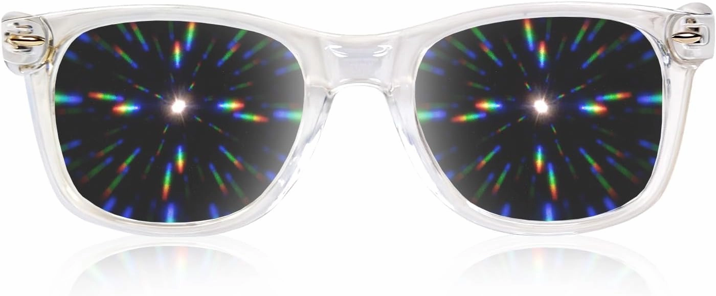 GloFX Ultimate Diffraction Glasses - Clear - 3D Prism Rainbow Effect - Great Edm, Festival, Concert, Fireworks, Christmas Lights, and Rave Accessory - Clear Frames
