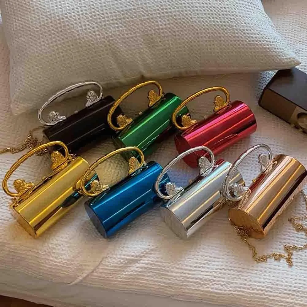 Glossy Acrylic Cylinder Shaped Chain Purse, Novelty Stylish Barrel Shoulder Bag, Versatile Crossbody Bag for Wedding Party