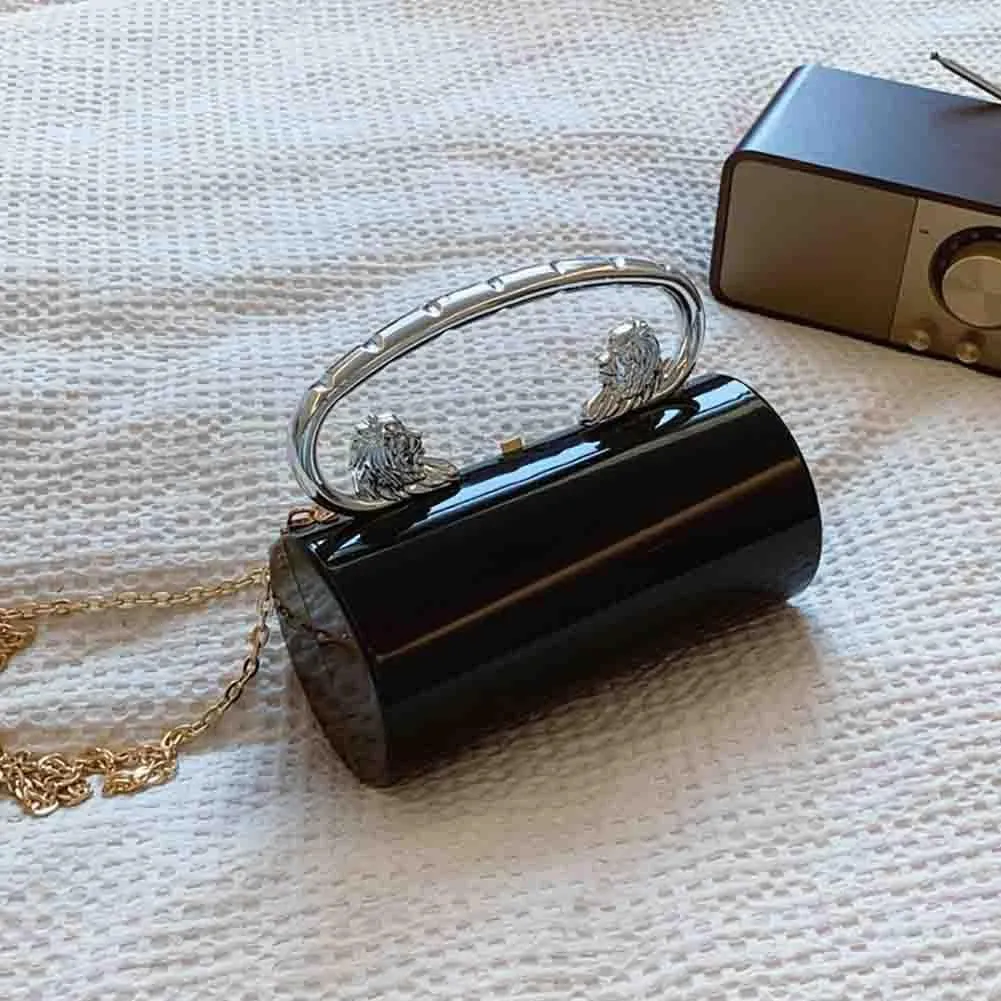 Glossy Acrylic Cylinder Shaped Chain Purse, Novelty Stylish Barrel Shoulder Bag, Versatile Crossbody Bag for Wedding Party