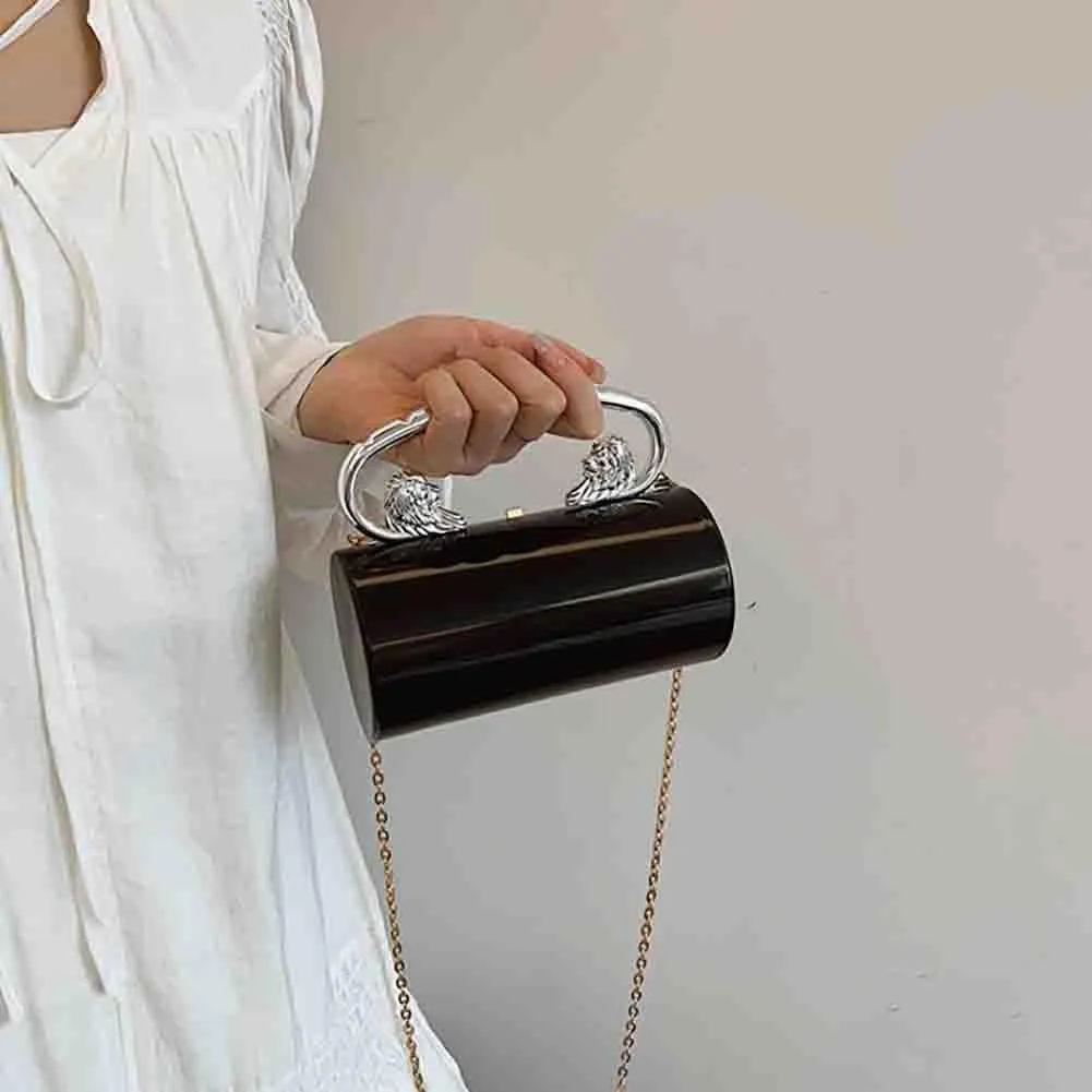 Glossy Acrylic Cylinder Shaped Chain Purse, Novelty Stylish Barrel Shoulder Bag, Versatile Crossbody Bag for Wedding Party