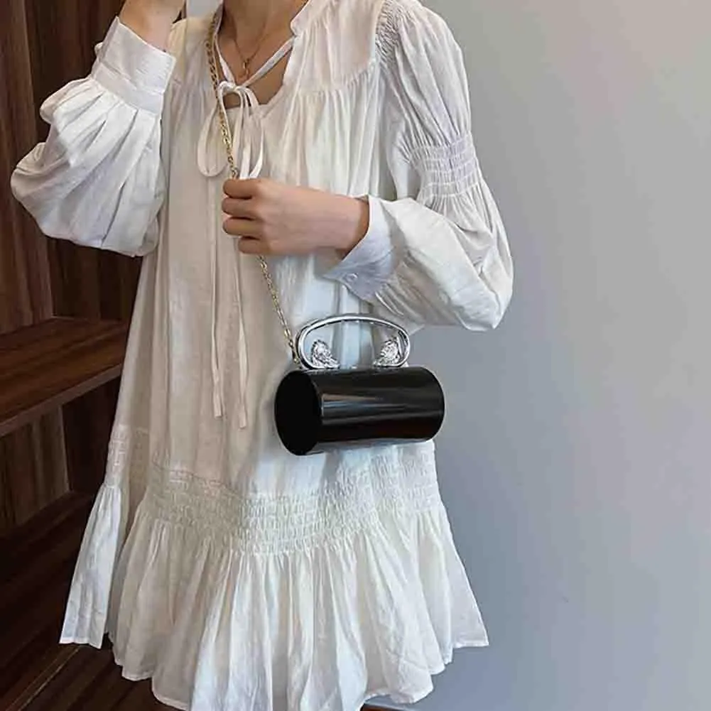 Glossy Acrylic Cylinder Shaped Chain Purse, Novelty Stylish Barrel Shoulder Bag, Versatile Crossbody Bag for Wedding Party