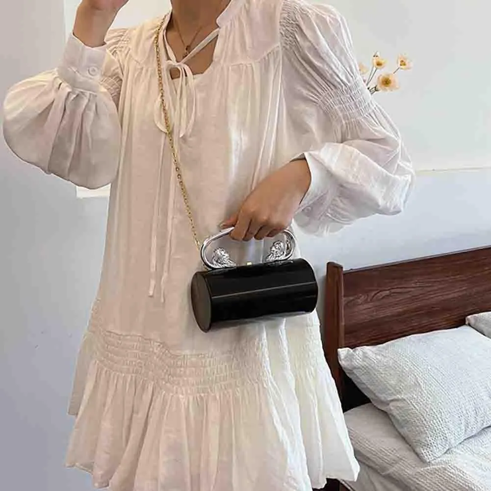 Glossy Acrylic Cylinder Shaped Chain Purse, Novelty Stylish Barrel Shoulder Bag, Versatile Crossbody Bag for Wedding Party