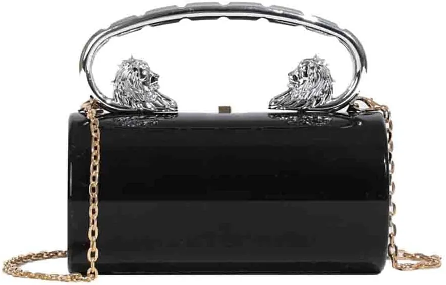 Glossy Acrylic Cylinder Shaped Chain Purse, Novelty Stylish Barrel Shoulder Bag, Versatile Crossbody Bag for Wedding Party