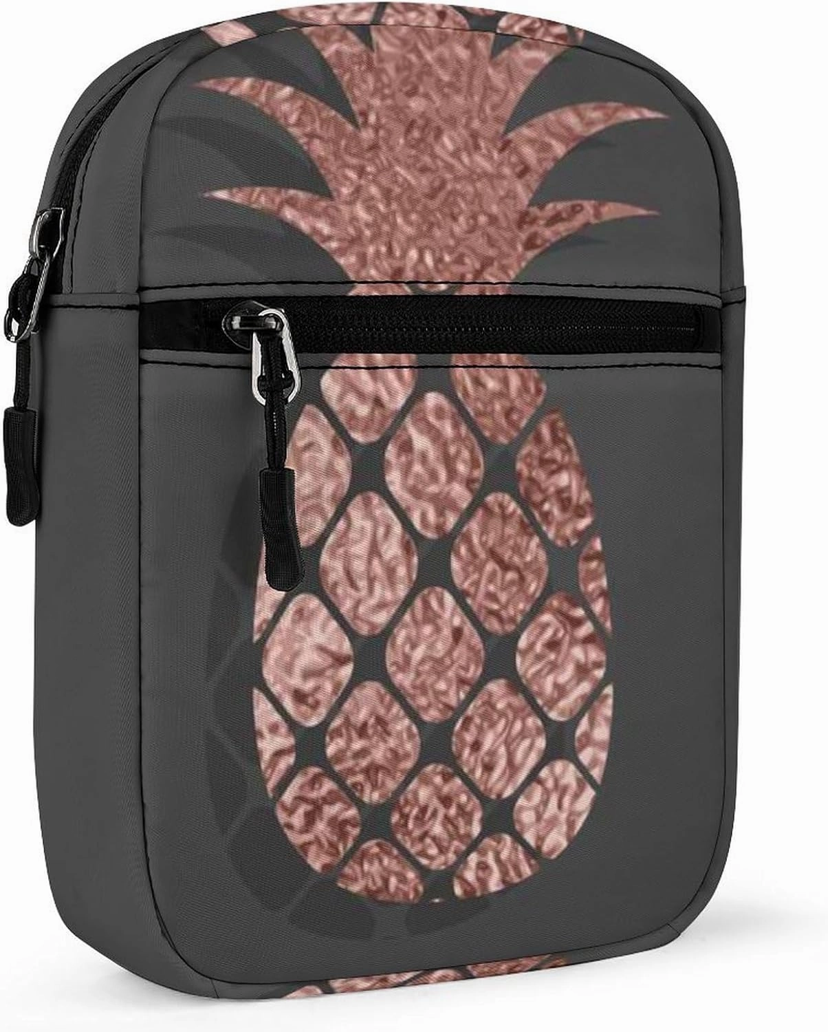 Gold Glittering Rose Pineapple Glossy Exotic Fruit on Dark Brown Adjustable Fanny Waist Pack Pouch, Waterproof Crossbody Runners Bag Wallet for Gym Hiking Fitness Women Men 6.1 x 2.2 x 7.9 inch