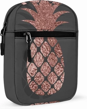 Gold Glittering Rose Pineapple Glossy Exotic Fruit on Dark Brown Adjustable Fanny Waist Pack Pouch, Waterproof Crossbody Runners Bag Wallet for Gym Hiking Fitness Women Men 6.1 x 2.2 x 7.9 inch
