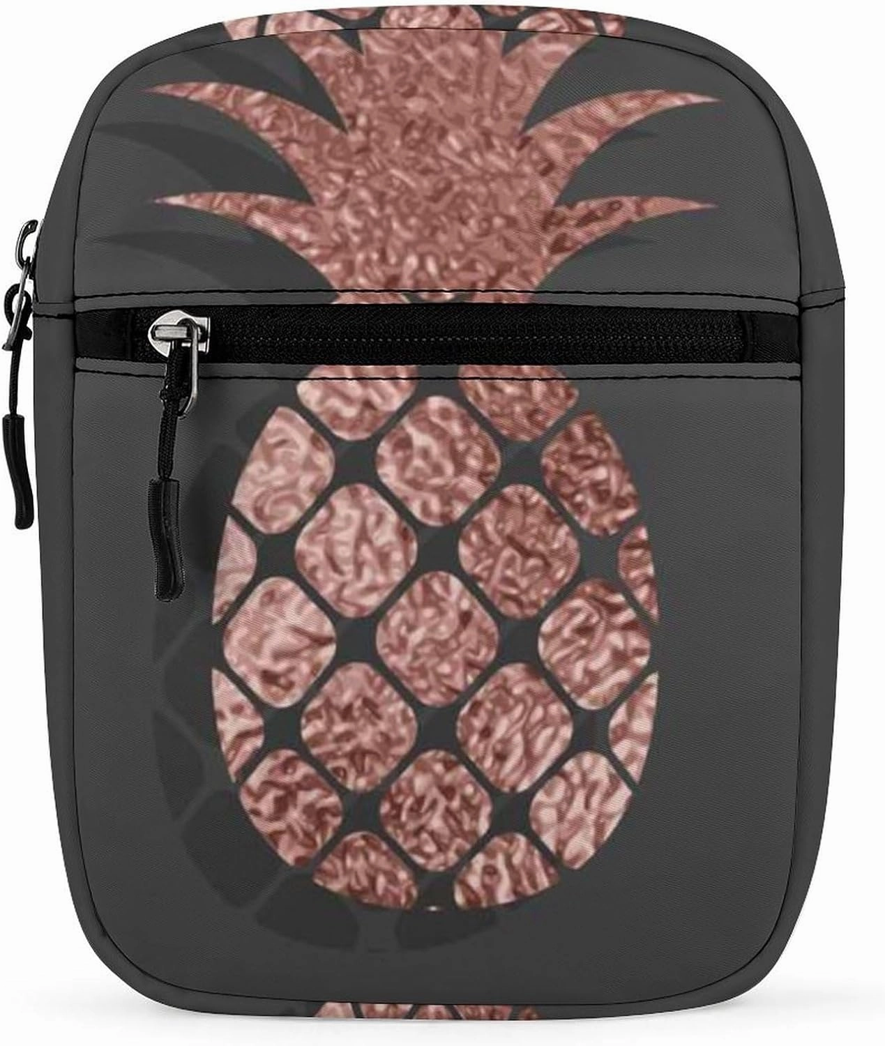 Gold Glittering Rose Pineapple Glossy Exotic Fruit on Dark Brown Adjustable Fanny Waist Pack Pouch, Waterproof Crossbody Runners Bag Wallet for Gym Hiking Fitness Women Men 6.1 x 2.2 x 7.9 inch