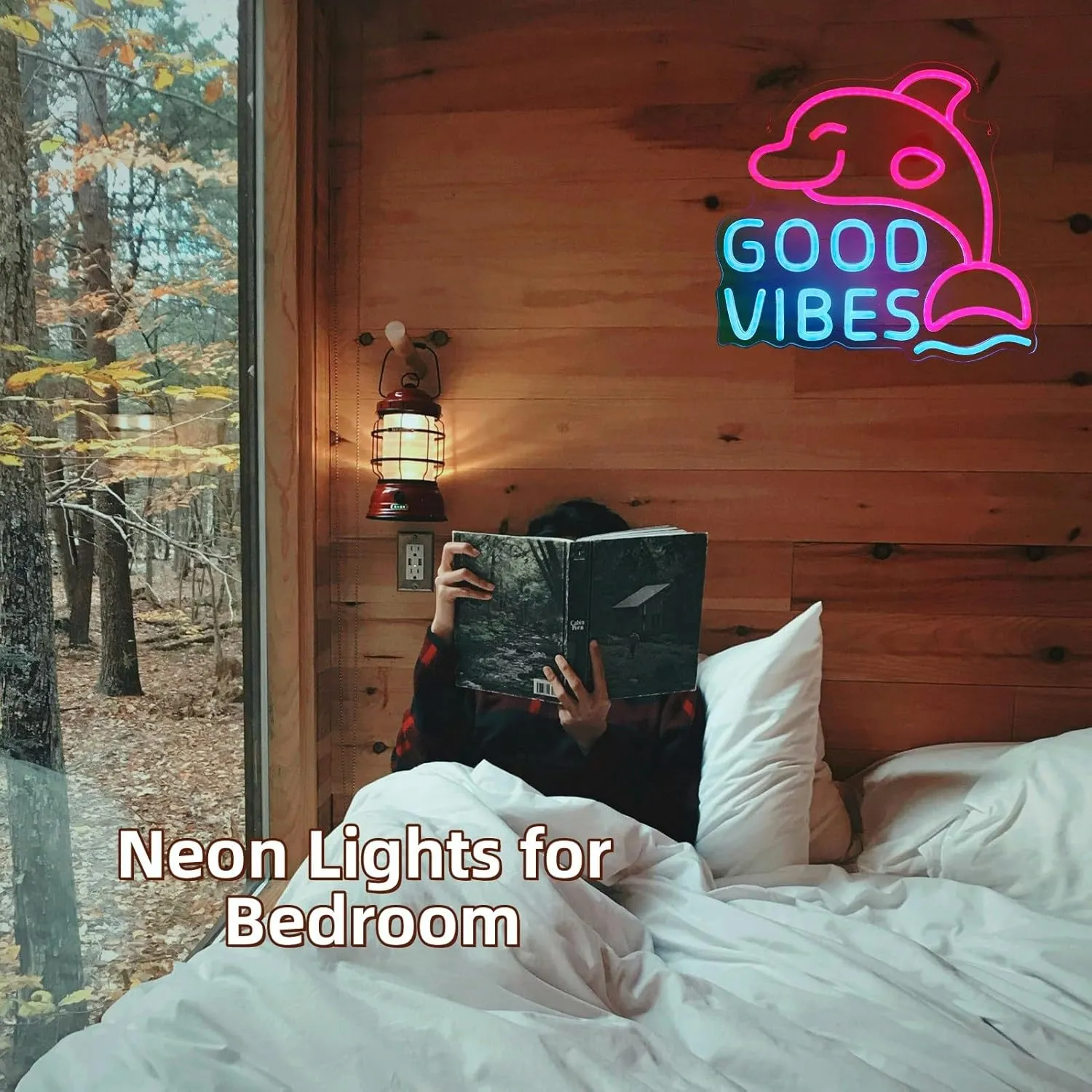Good Vibes Neon Dolphin Sign, Ice Blue & Pink for Bedroom Wall Decor, Party or Happy Hour, Brightness Adjustable | Includes 5V Charger