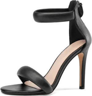 GOSERCE Gold Stiletto Heels Sandals, Metallic Ankle Strap High Heels for Women, Back Zipper Round Open Toe Prom Party Sexy Heeled Sandals 8