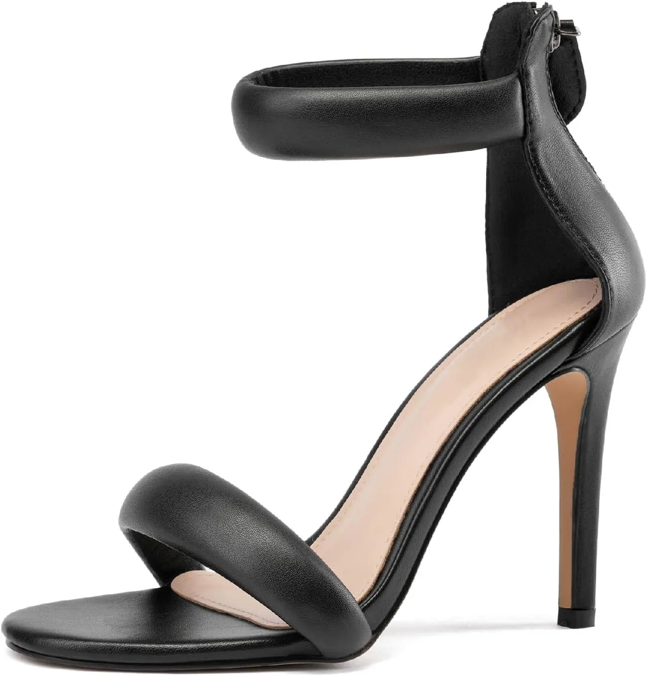 GOSERCE Gold Stiletto Heels Sandals, Metallic Ankle Strap High Heels for Women, Back Zipper Round Open Toe Prom Party Sexy Heeled Sandals 8
