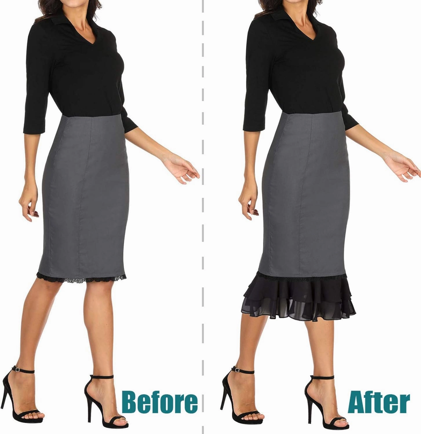 GRACE KARIN Women’s Knee Length Underskirt Ruffled Chiffon Dress Skirt Half Slip Extender S-XXL