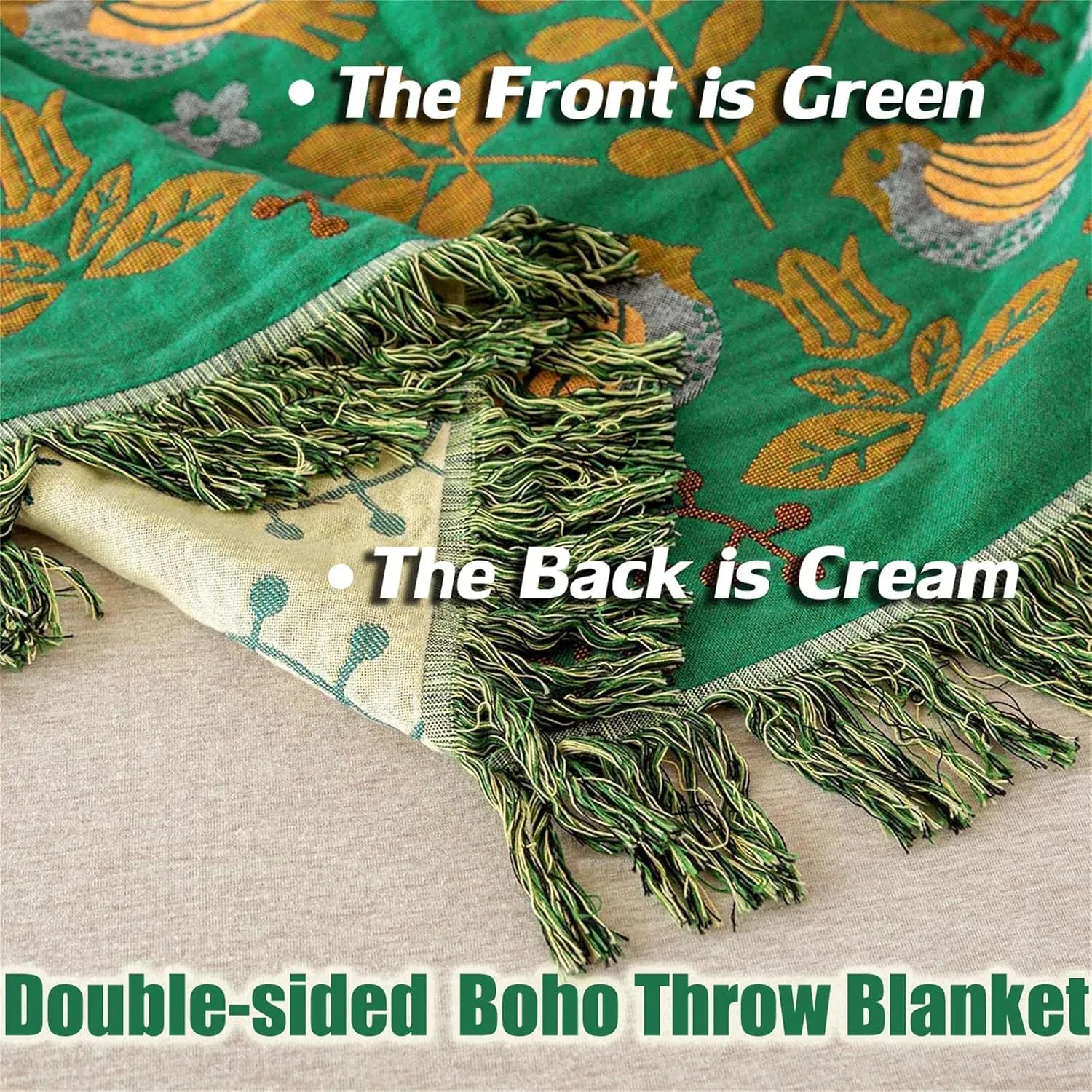 Green Summer Blanket 60''x 80'' Boho Throw Blankets for Couch Bed Chair,100% Cotton Quilts Christmas Warm Soft Blanket Muslin Bed Blankets Farmhouse Decoration