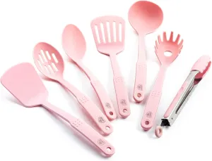 GreenLife Cooking Tools and Utensils, 7 Piece Nylon Set including Spatulas Turner Spoons and Tongs, Heat Resistant Spatula and Spoons, BPA-Free, Pink