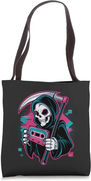 Grim Grooves Retro Reaper's Funky Synthwave Style Tote Bag