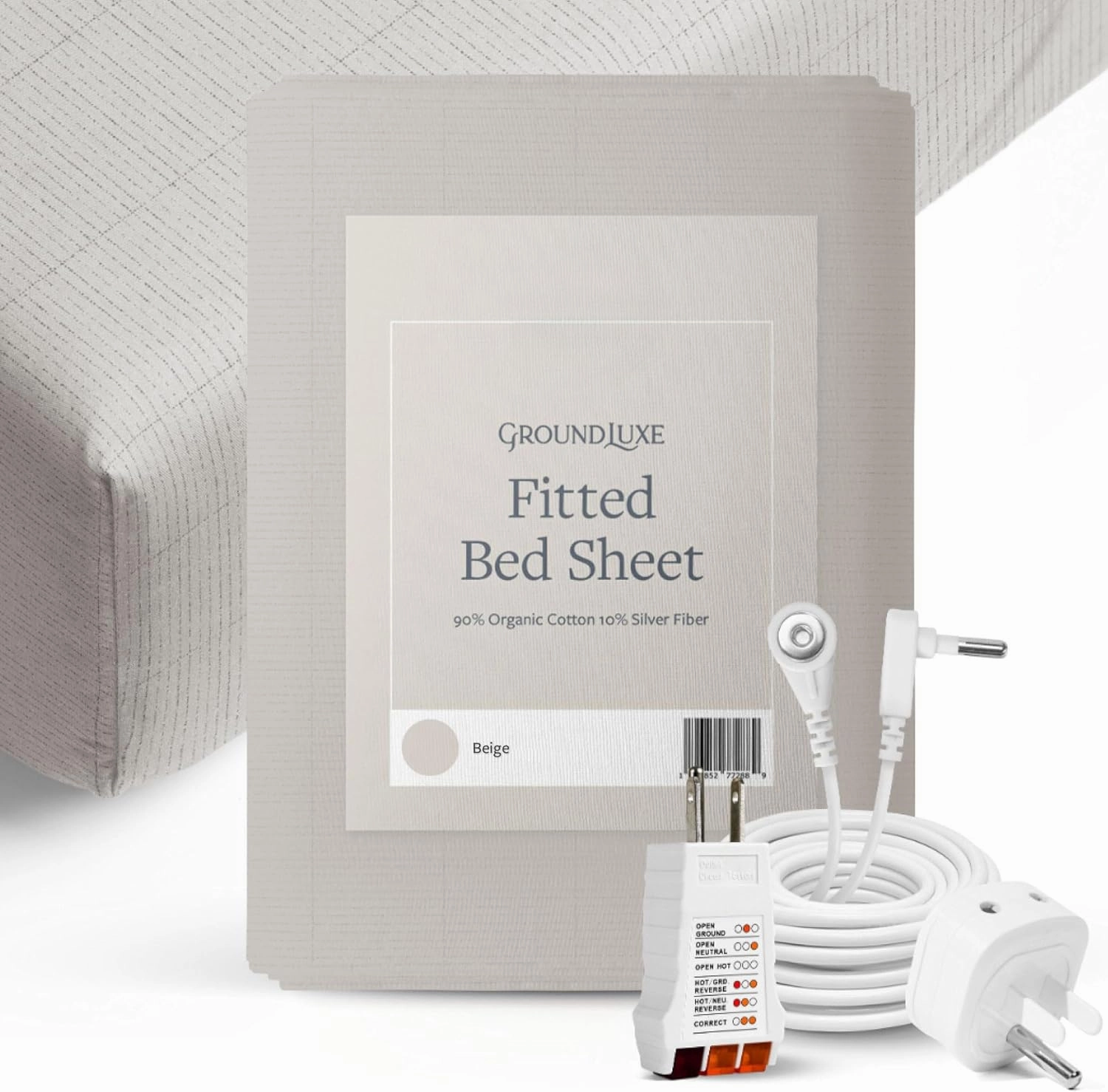 GroundLuxe Organic Fitted Grounding Sheet in Beige for a California King Size Bed