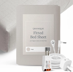 GroundLuxe Organic Fitted Grounding Sheet in Beige for a California King Size Bed