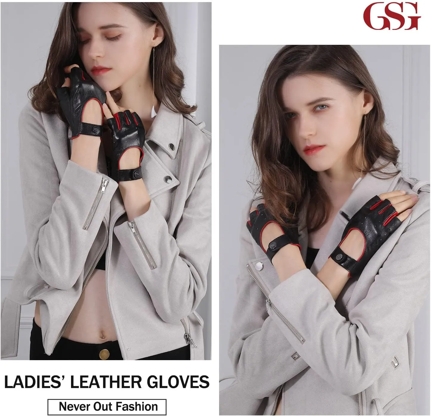 GSG Women Fingerless Leather Gloves - Driving Motorcycle Biker Gloves - Unlined Half Finger