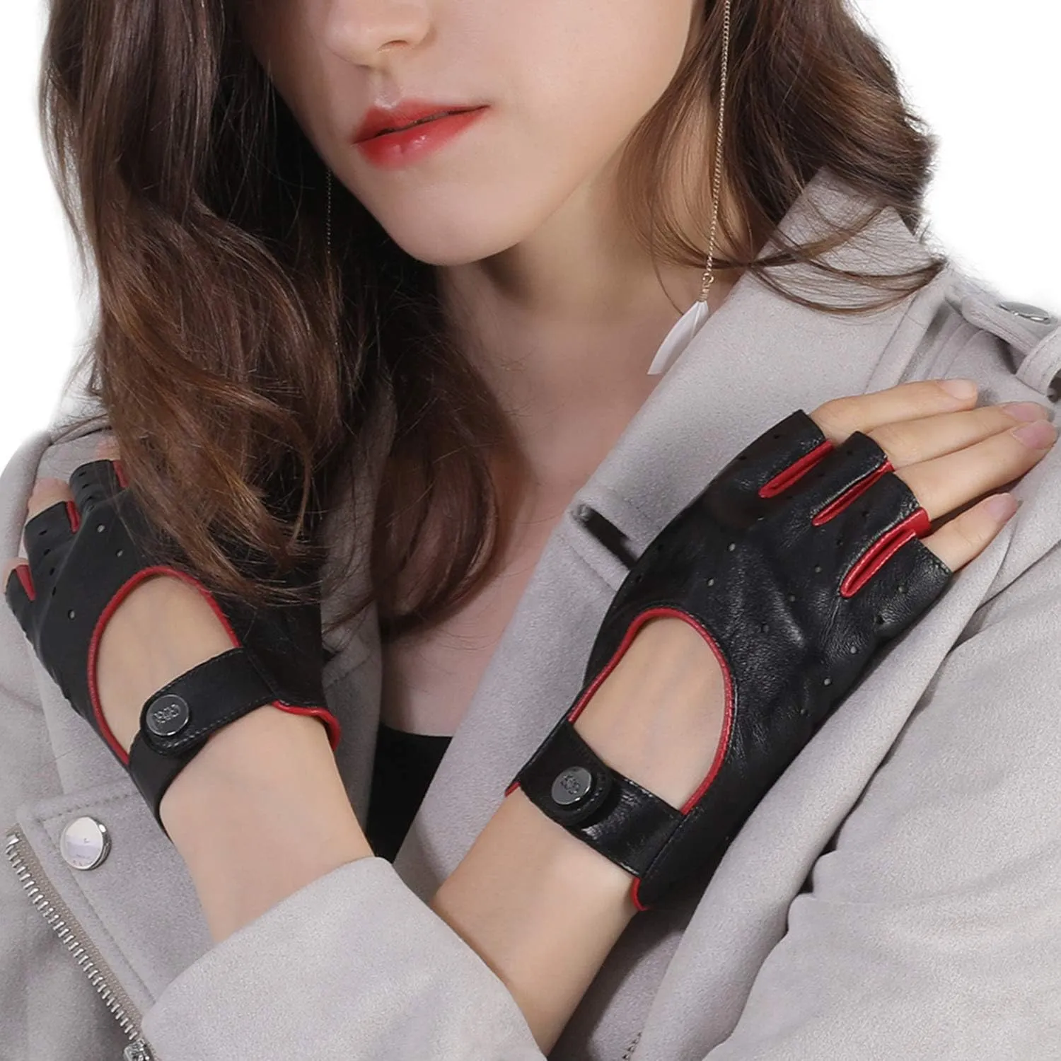 GSG Women Fingerless Leather Gloves - Driving Motorcycle Biker Gloves - Unlined Half Finger