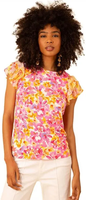 Hale Bob Kali Short Sleeve Jersey Top, Pink, 95% Viscose, 5% Spandex