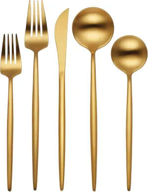 Hampton Forge 894758 Skandia Zephyr Satin Gold 45 Piece Flatware Set, Metallic