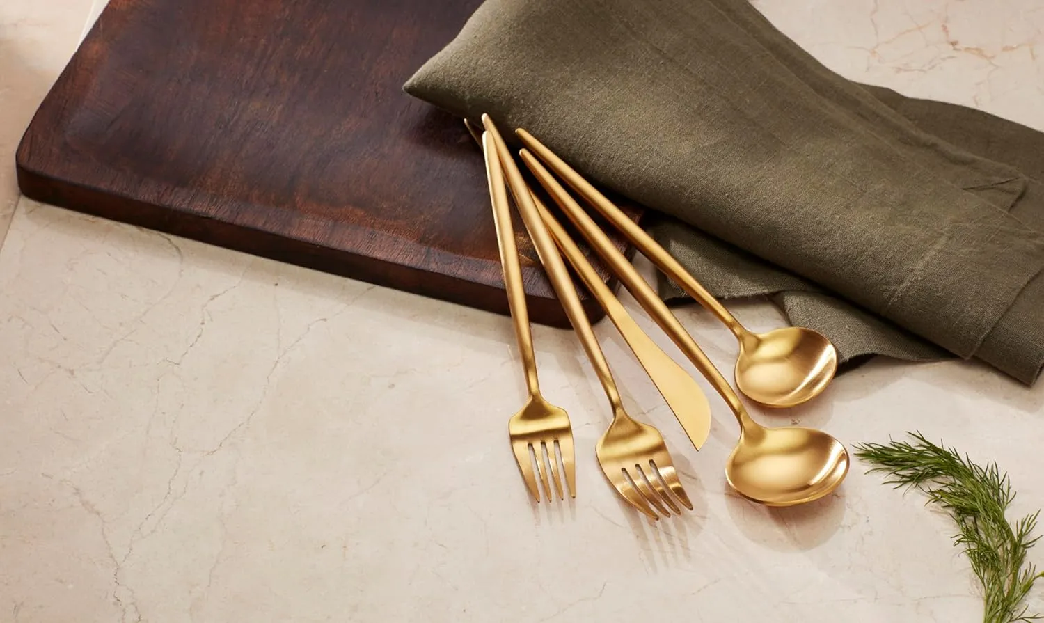 Hampton Forge 894758 Skandia Zephyr Satin Gold 45 Piece Flatware Set, Metallic