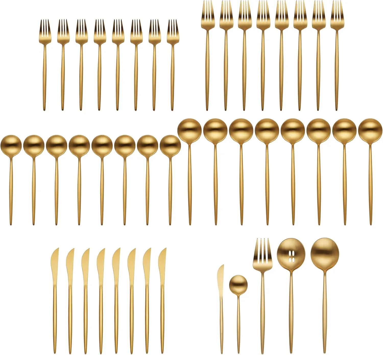 Hampton Forge 894758 Skandia Zephyr Satin Gold 45 Piece Flatware Set, Metallic