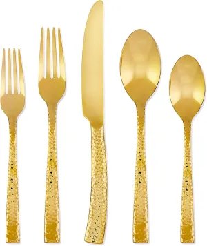 Hampton Forge Paris Hammered , Stainless Steel, 20-Piece Flatware Set, Gold