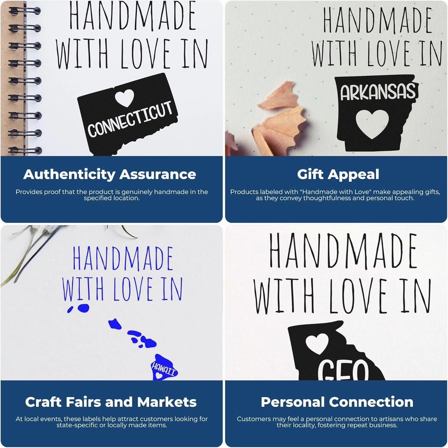 Handmade with Love in South Carolina Stamp - Pre-Inked 1-5/8 Size, South Carolina Residents & Makers, Ideal for Crafting, DIY Projects, and Personalization - Made in SC Stamp, Made in Stamp