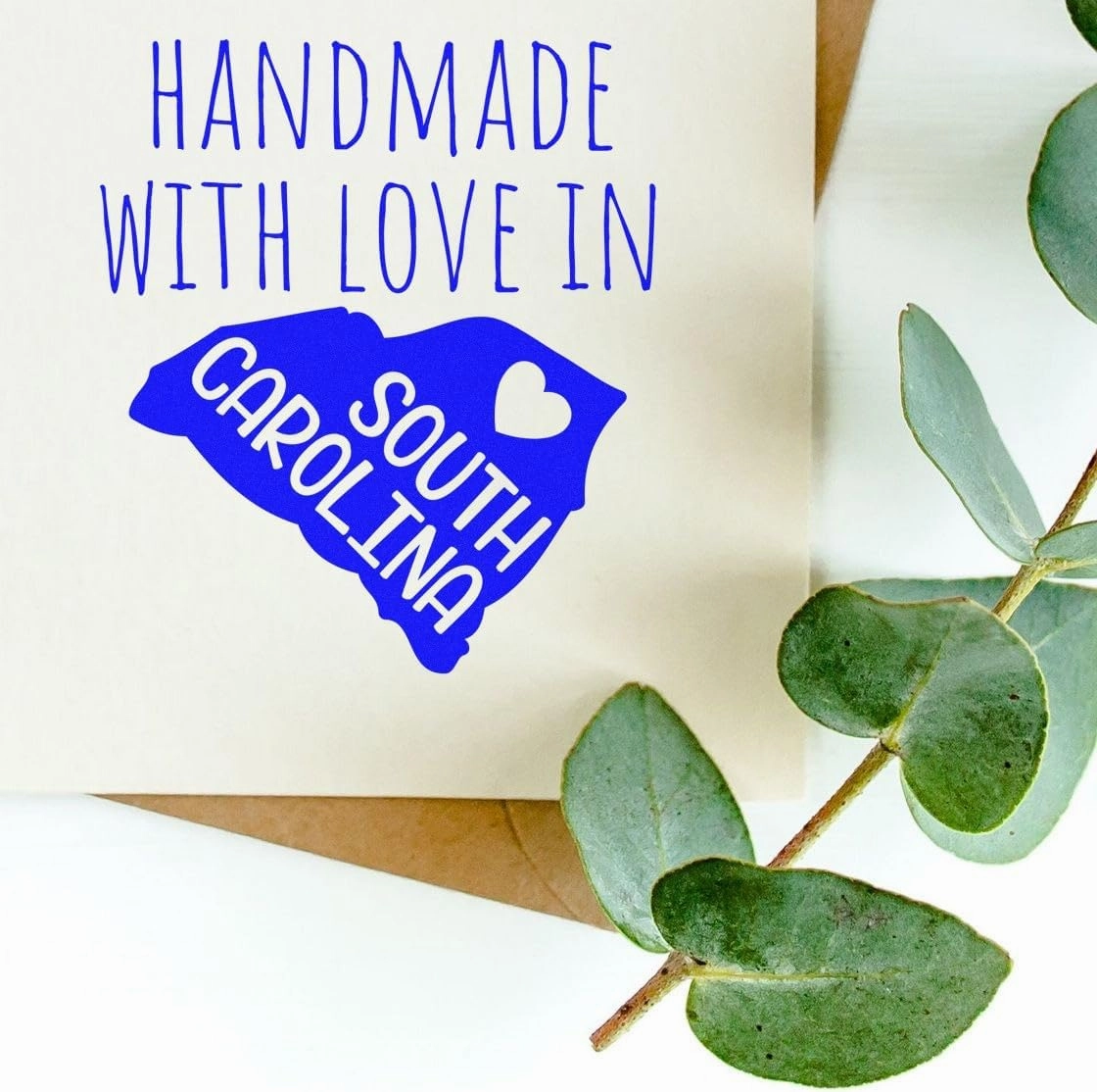 Handmade with Love in South Carolina Stamp - Pre-Inked 1-5/8 Size, South Carolina Residents & Makers, Ideal for Crafting, DIY Projects, and Personalization - Made in SC Stamp, Made in Stamp